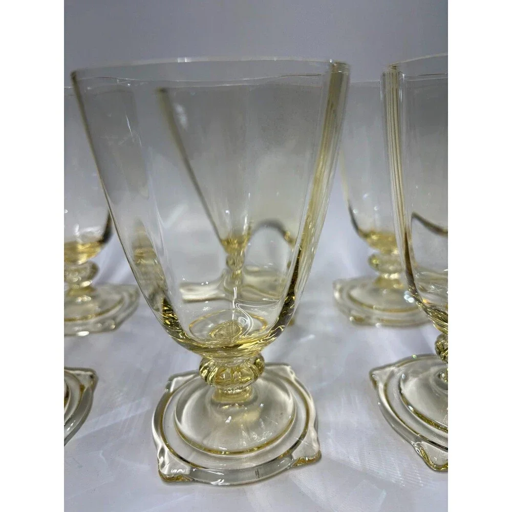 Vintage Heisey Carcassonne Sahara Yellow Footed Goblets Set of 6 Square Fo